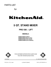 Kitchenaid KSM500PSWH Parts